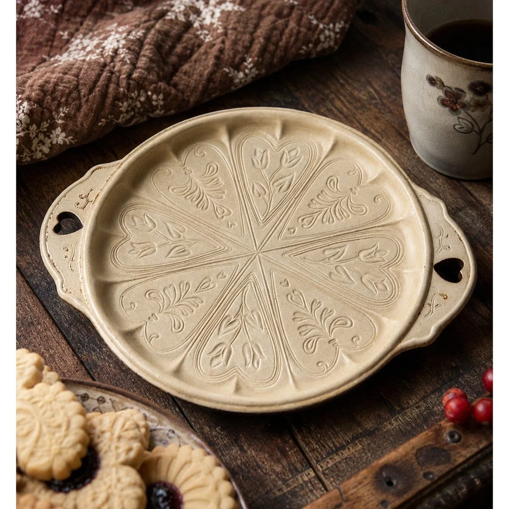 Brown Bag Cookie 1988 Ceramic Shortbread Cookie Pan Flowers‎ & Hearts